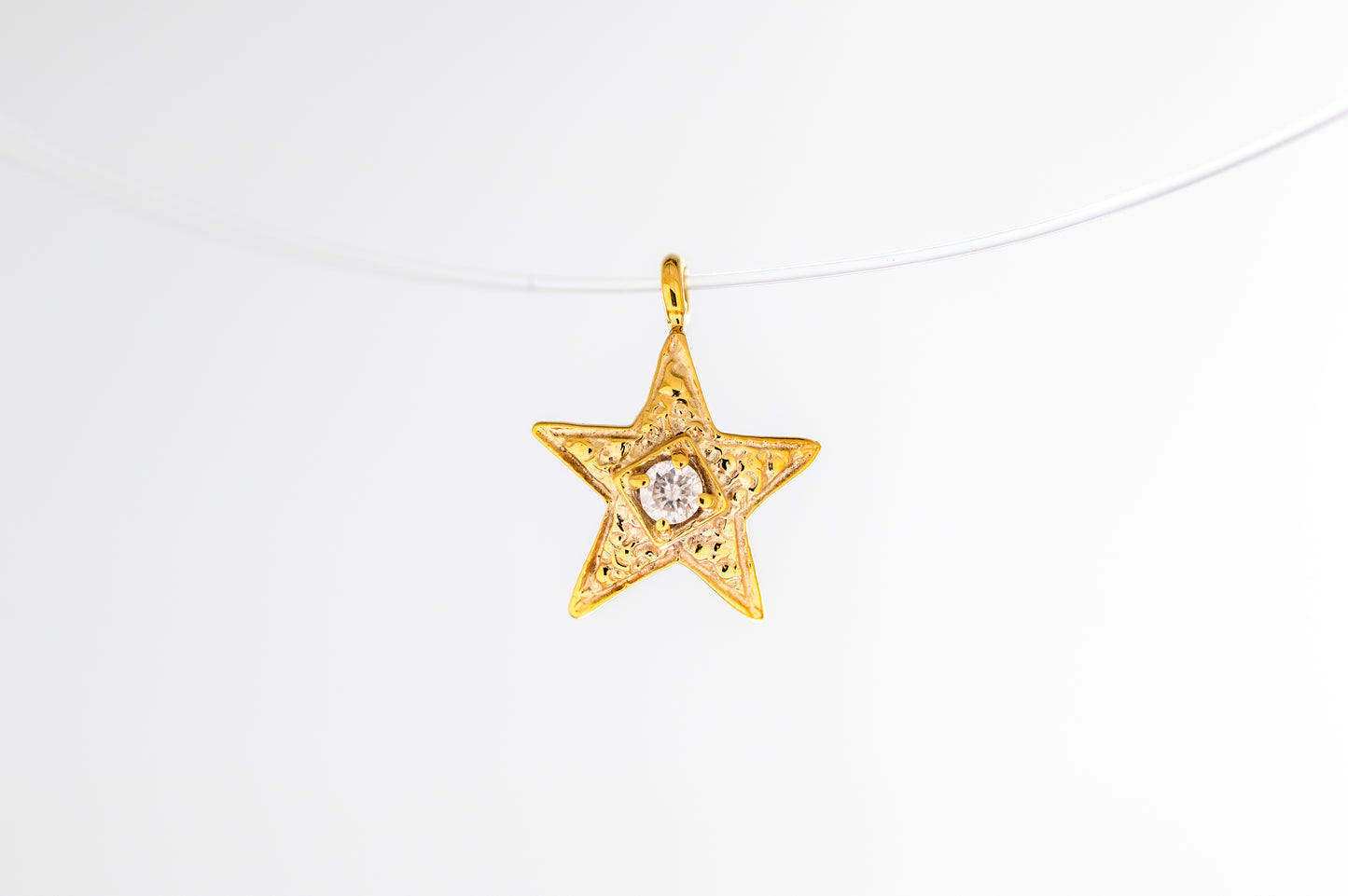 Star with Single Diamond Pendant Fish Wire Necklace