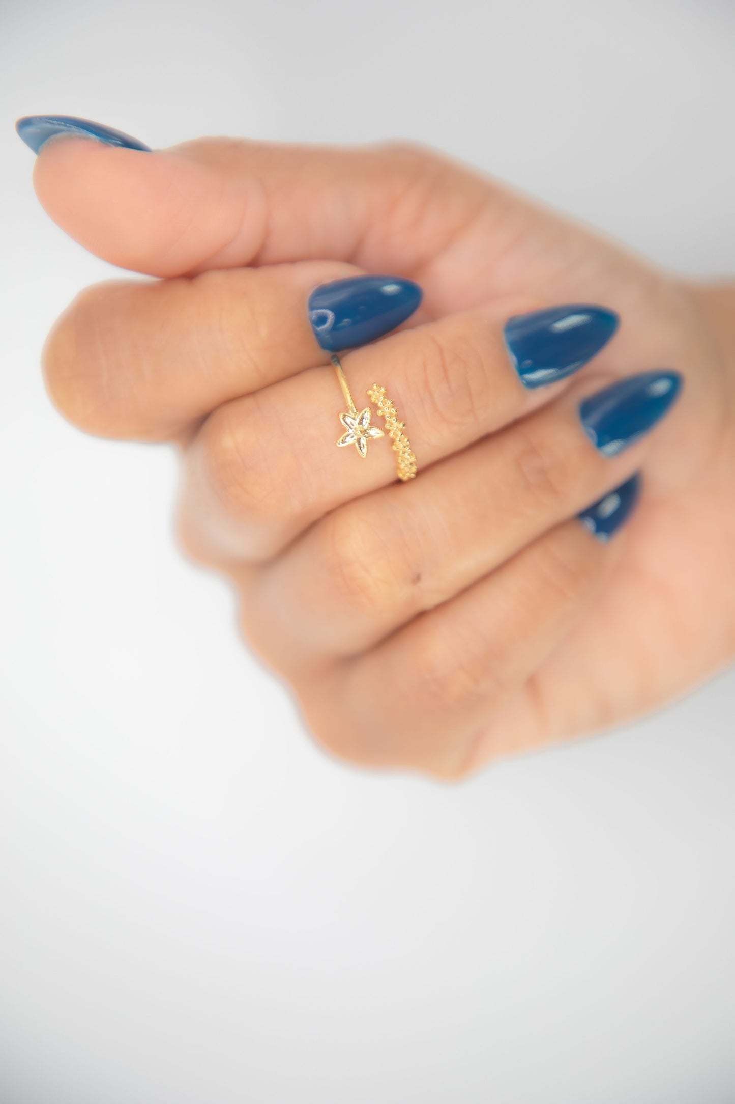 Solid Yellow Gold Adjustable Star Ending Ring