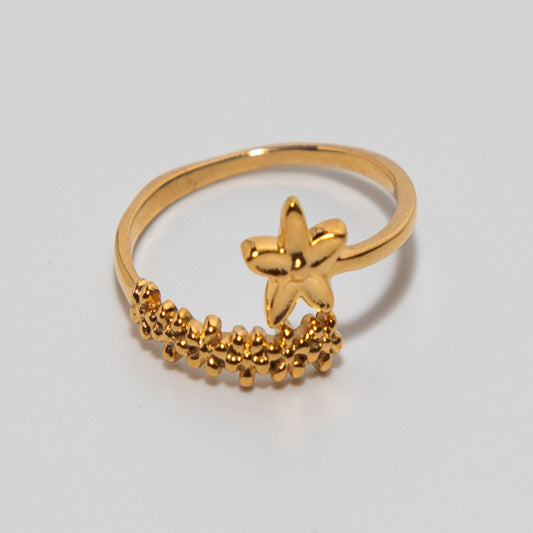 Solid Yellow Gold Adjustable Star Ending Ring