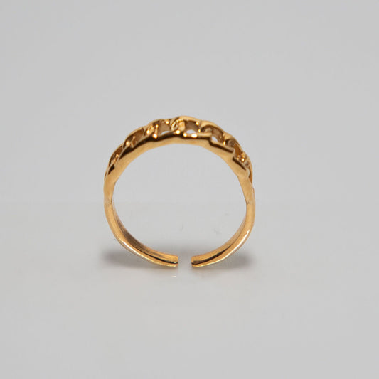 Solid Yellow Gold Adjustable Cuban Link Ring