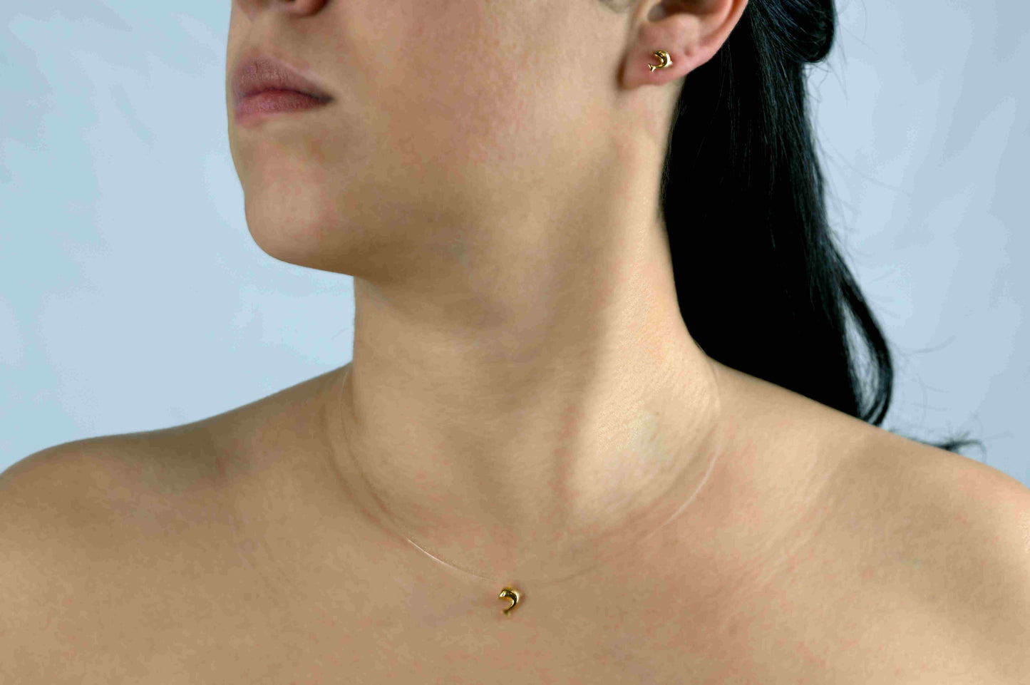 Gold Dolphin Pendant Fish Wire Necklace