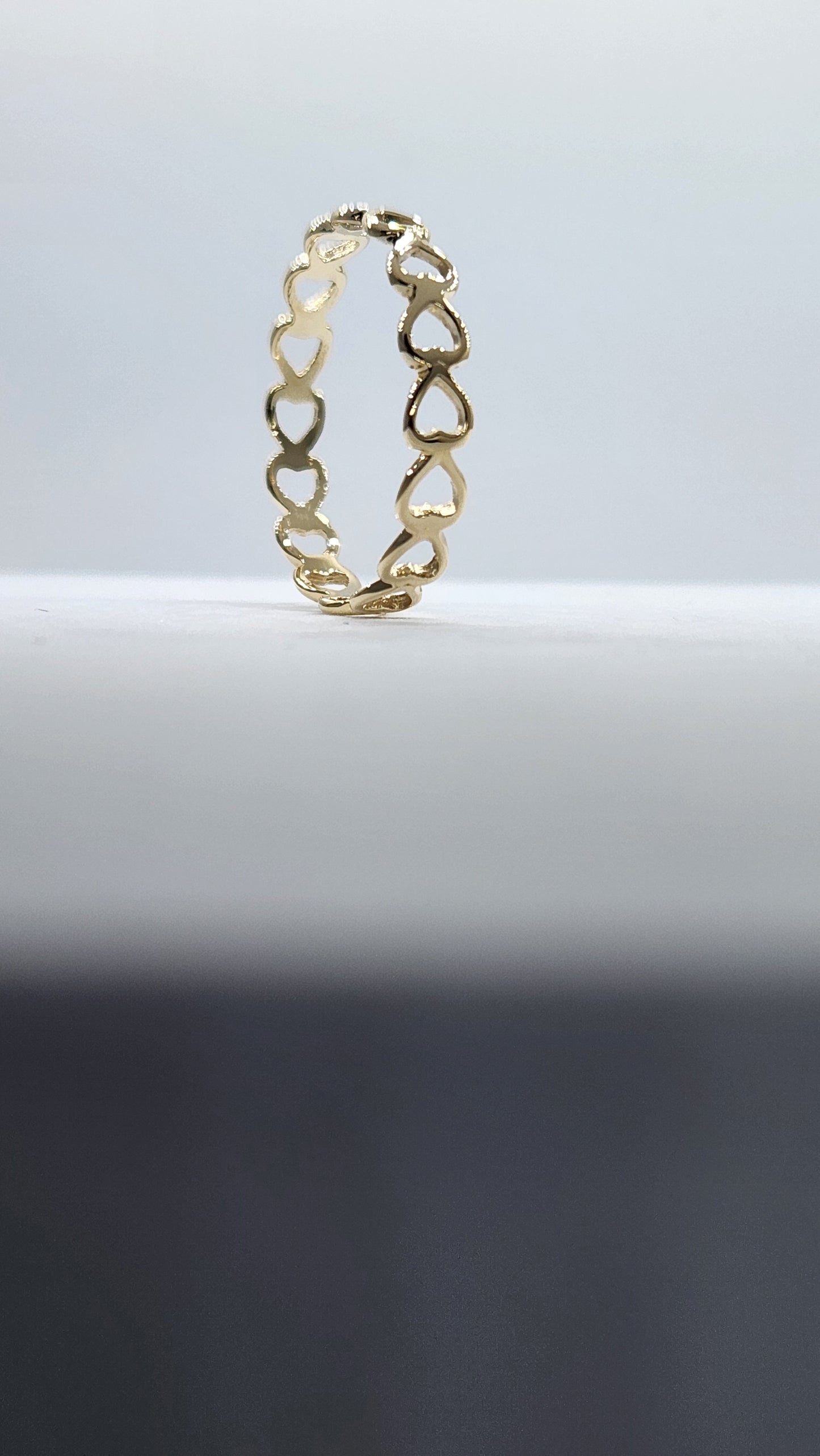 Solid Yellow Gold Adjustable Hearts Design Ring