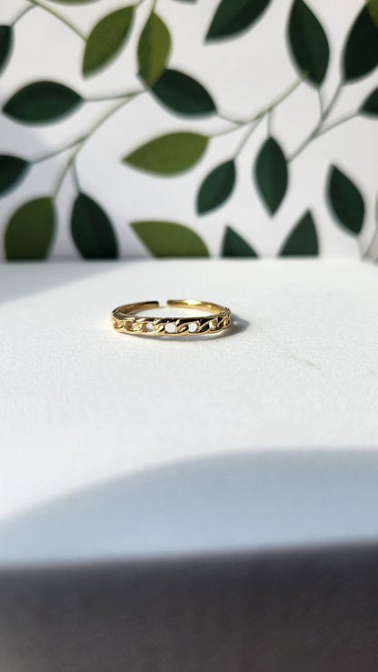 Solid Yellow Gold Adjustable Cuban Link Ring