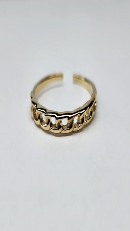 Solid Yellow Gold Adjustable Cuban Link Ring
