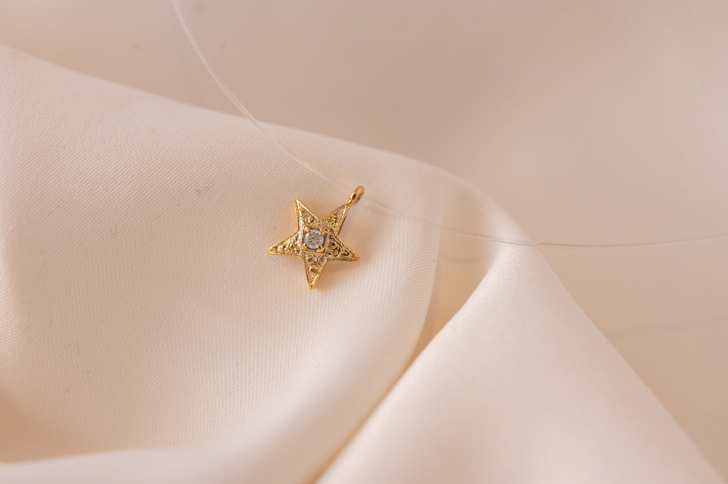 Star with Single Diamond Pendant Fish Wire Necklace