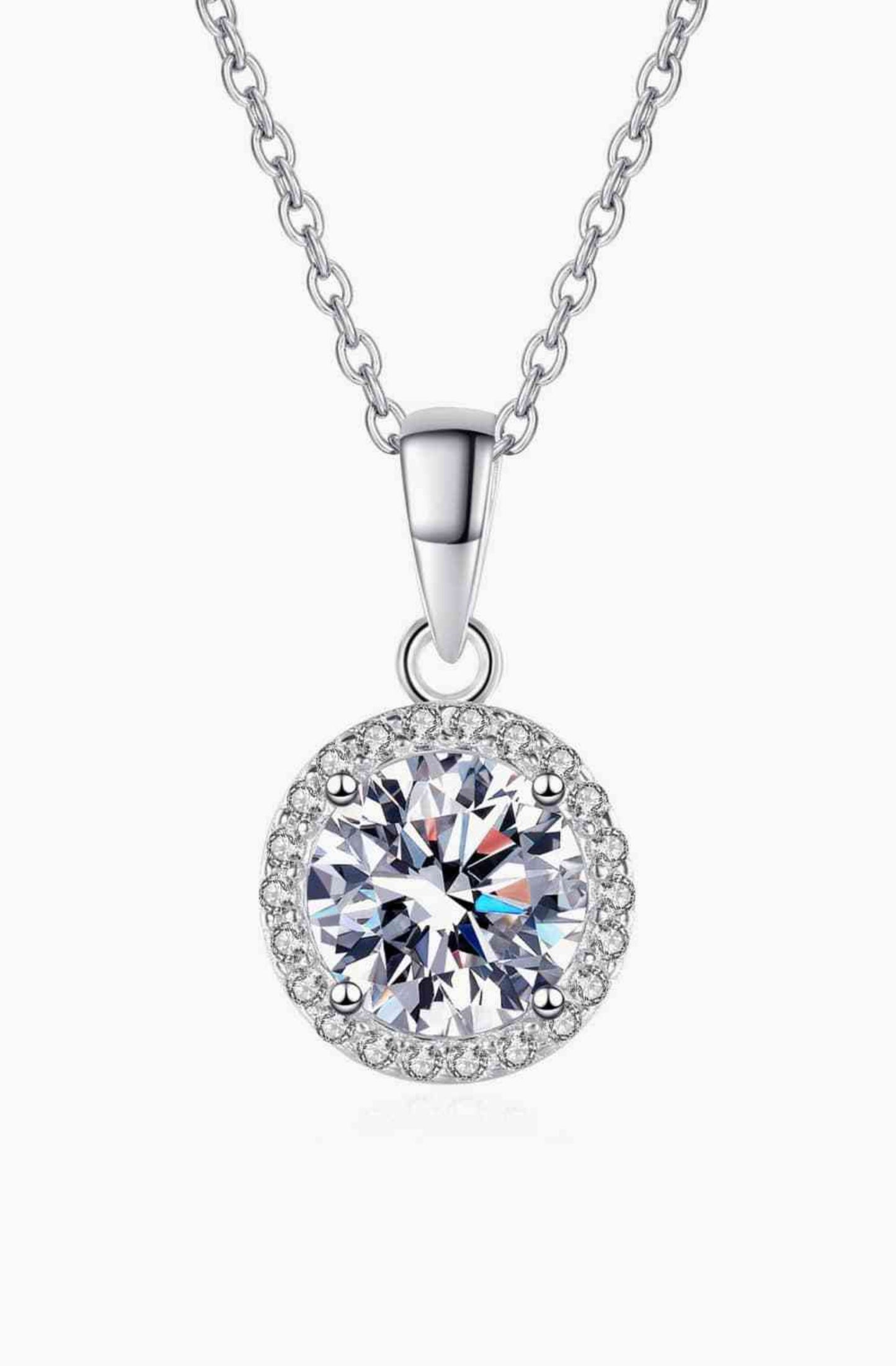 1 Carat Moissanite Round Pendant Chain Necklace