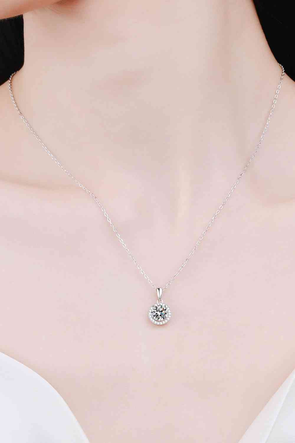 1 Carat Moissanite Round Pendant Chain Necklace