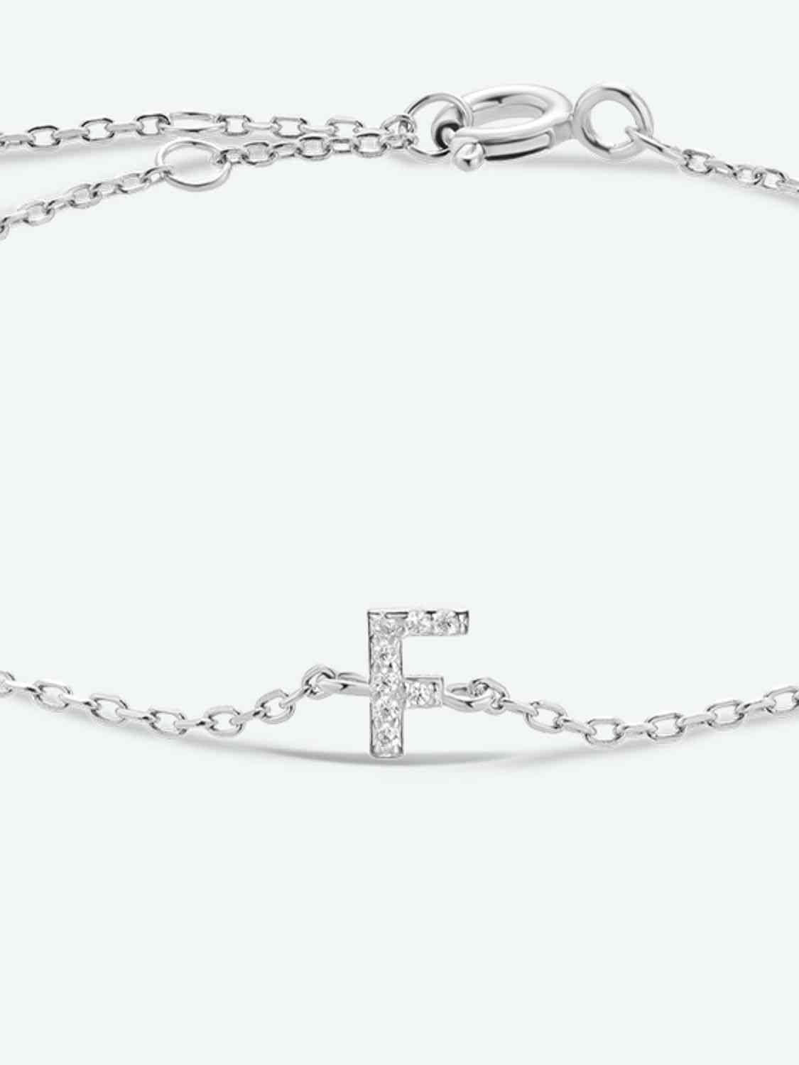 Initial A to F Zircon 925 Sterling Silver Bracelet