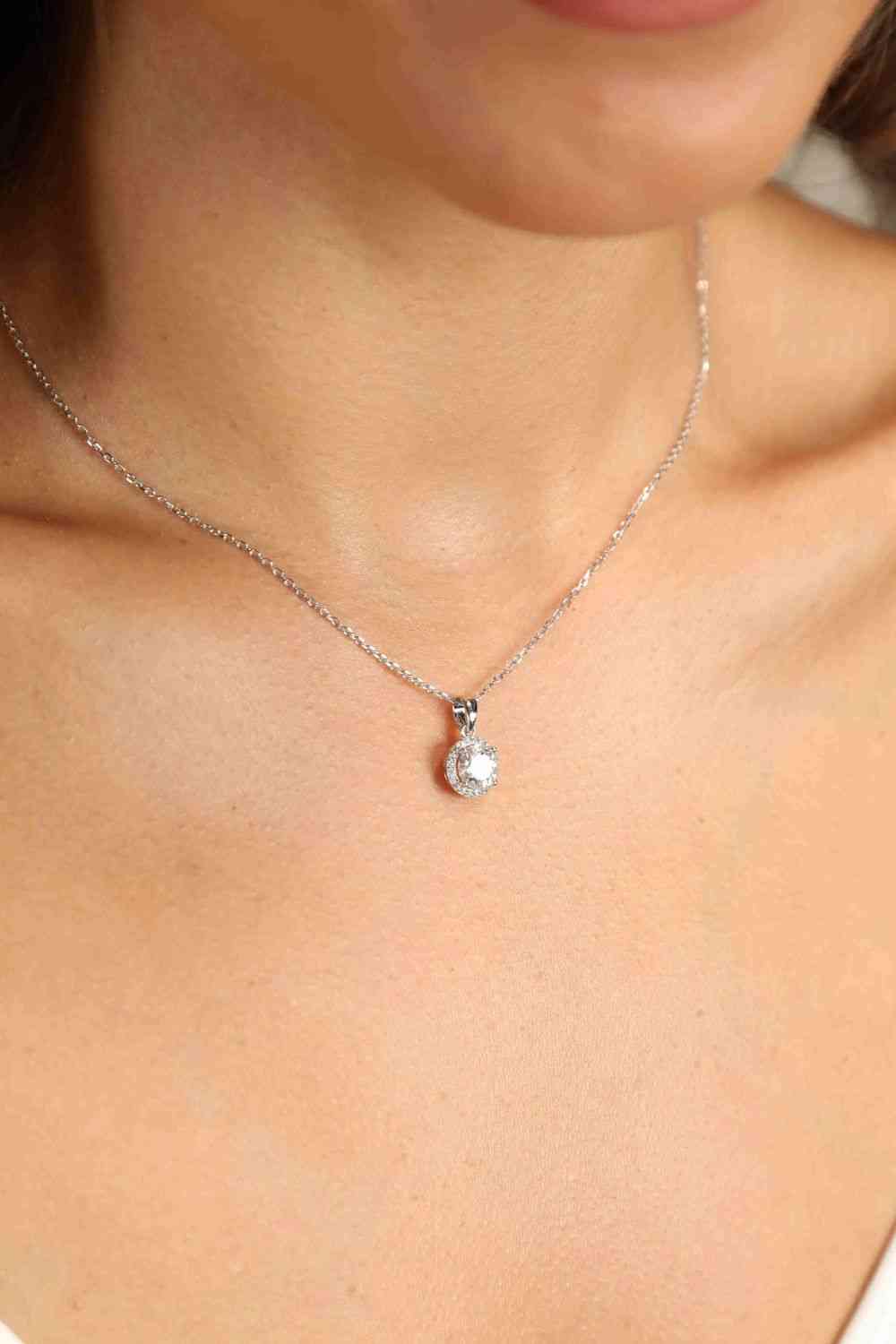 1 Carat Moissanite Round Pendant Chain Necklace