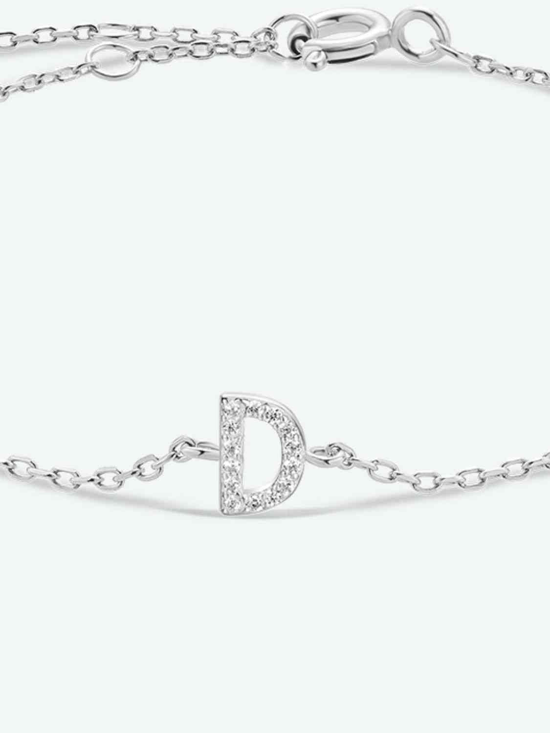 Initial A to F Zircon 925 Sterling Silver Bracelet