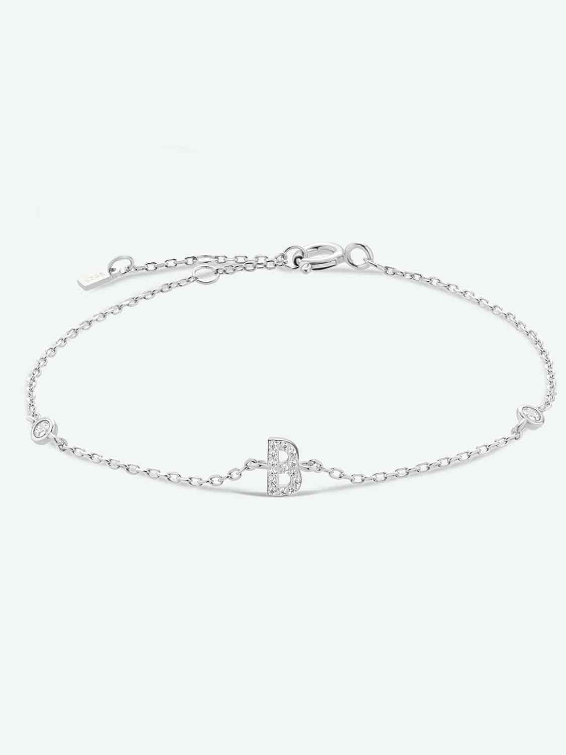 Initial A to F Zircon 925 Sterling Silver Bracelet