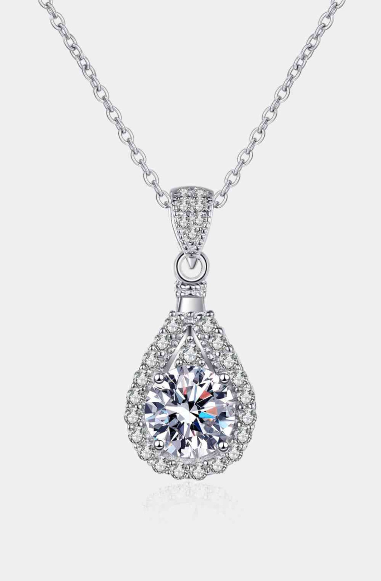 1 Carat Moissanite Teardrop Pendant Chain Necklace