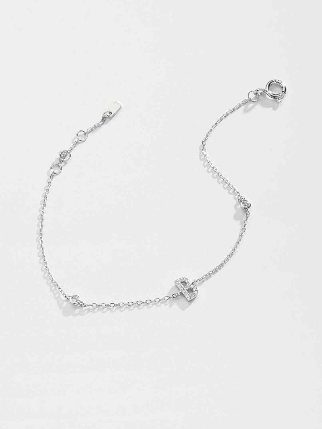 Initial A to F Zircon 925 Sterling Silver Bracelet