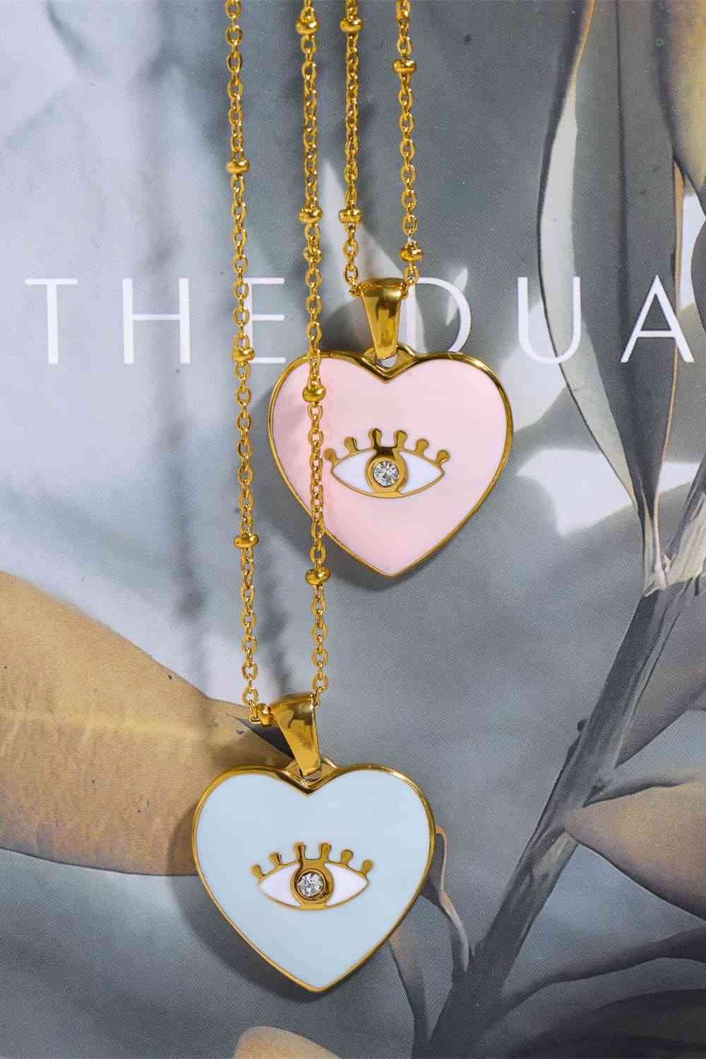 Heart & Eye Shape 18K Gold Plated Pendant Necklace