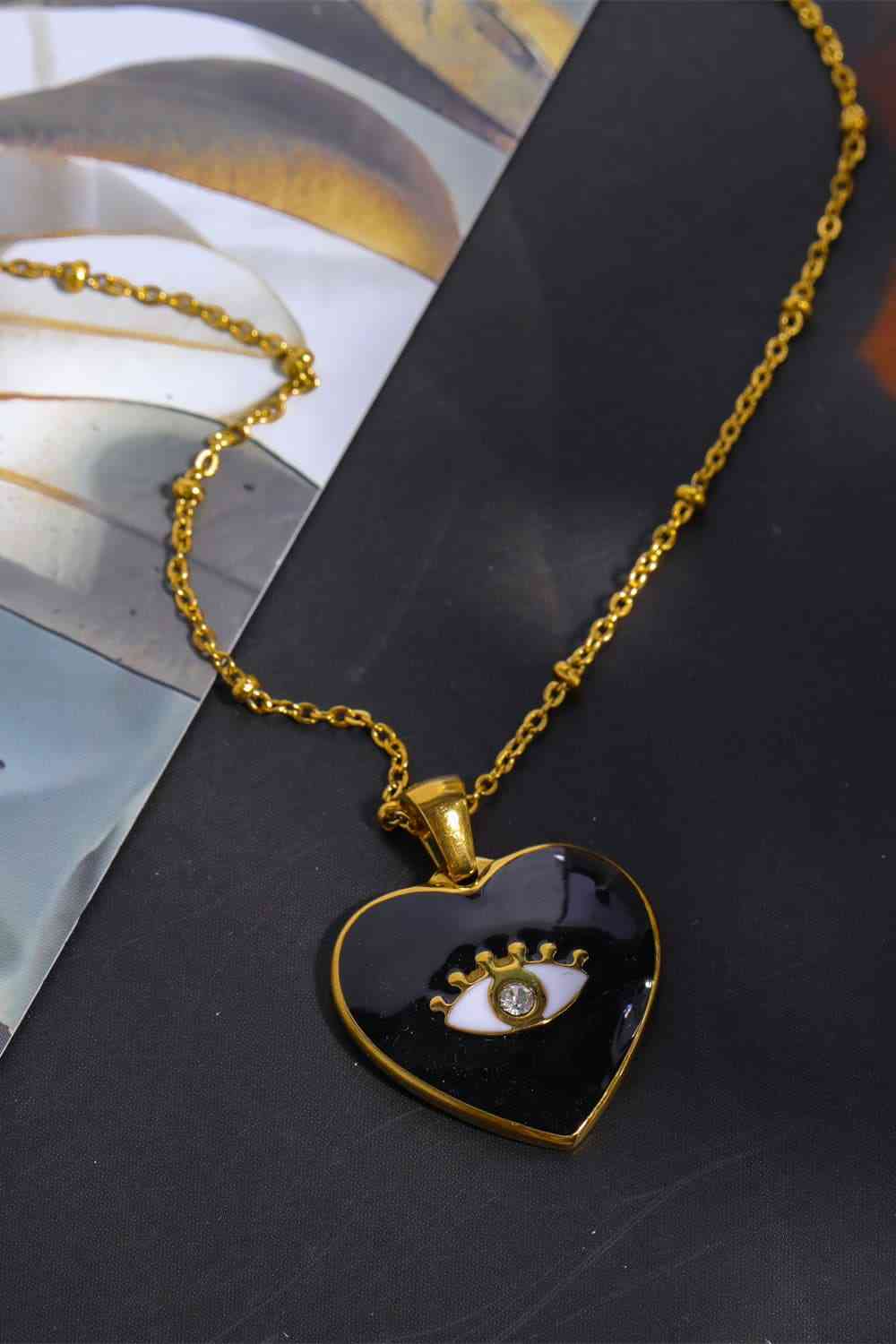 Heart & Eye Shape 18K Gold Plated Pendant Necklace