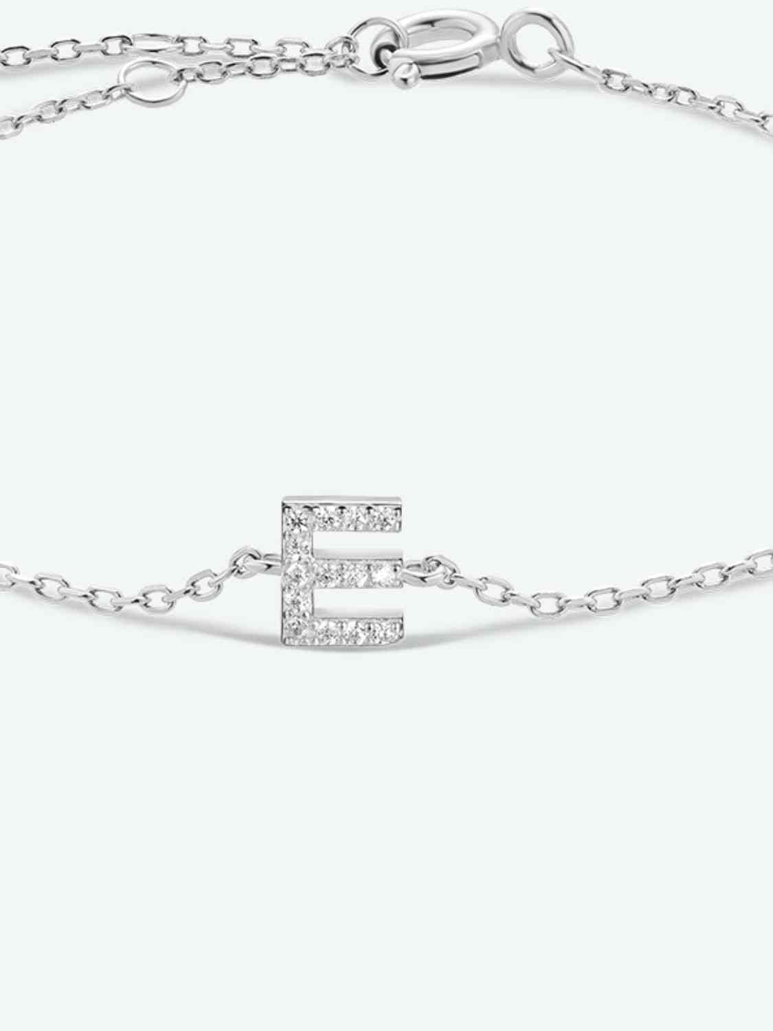 Initial A to F Zircon 925 Sterling Silver Bracelet