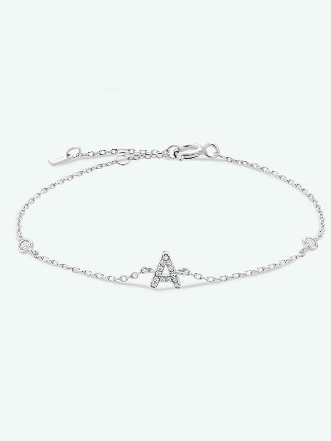 Initial A to F Zircon 925 Sterling Silver Bracelet