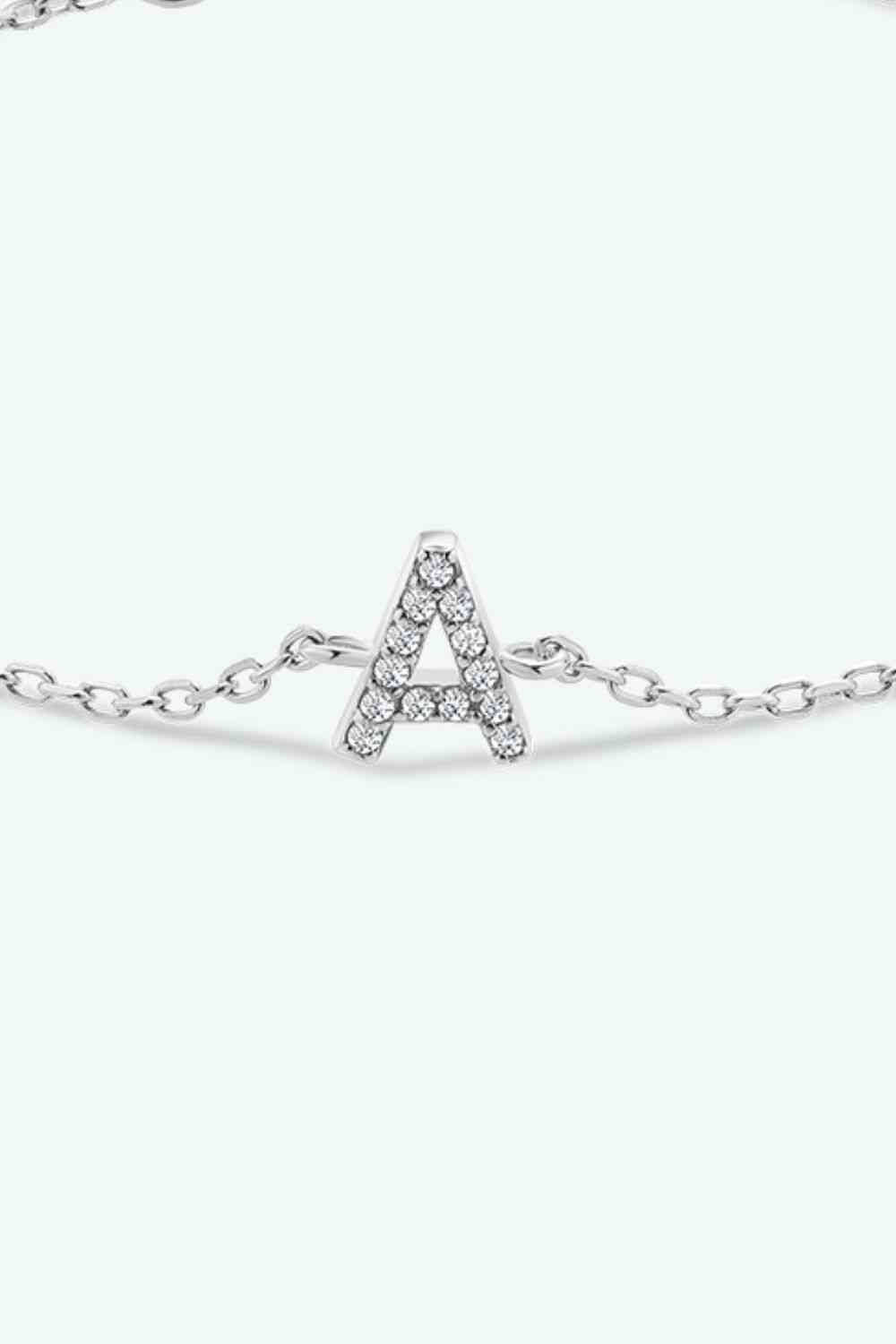 Initial A to F Zircon 925 Sterling Silver Bracelet