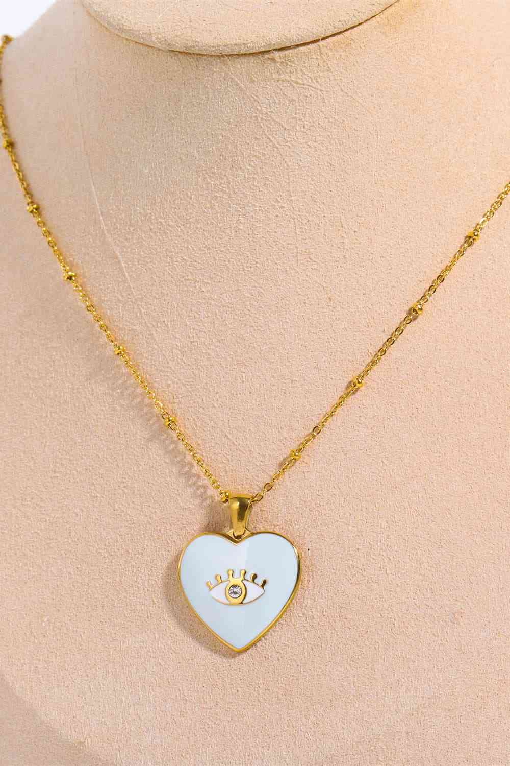 Heart & Eye Shape 18K Gold Plated Pendant Necklace