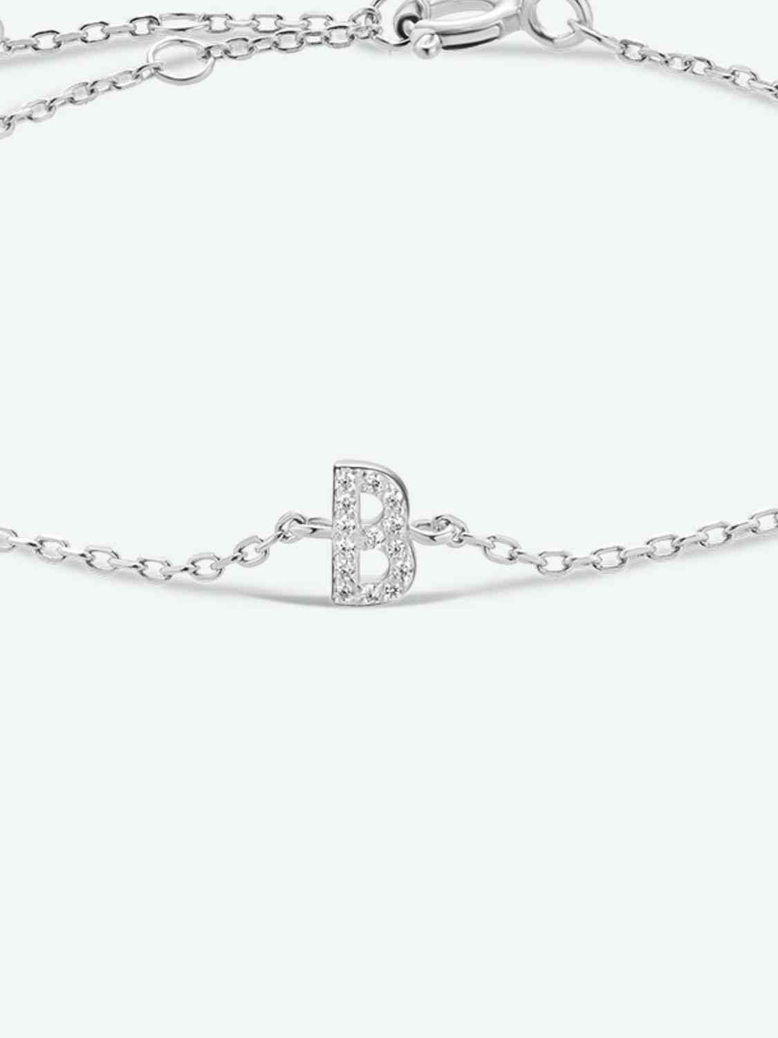 Initial A to F Zircon 925 Sterling Silver Bracelet